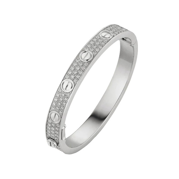 Stainless Steel Pave Diamond Screw Cuff Bangle Love Bracelet with Screwdriver - Picture 10 of 11